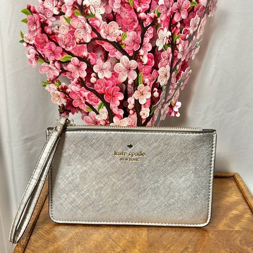Kate Spade Silver Metallic Wristlet Pouch